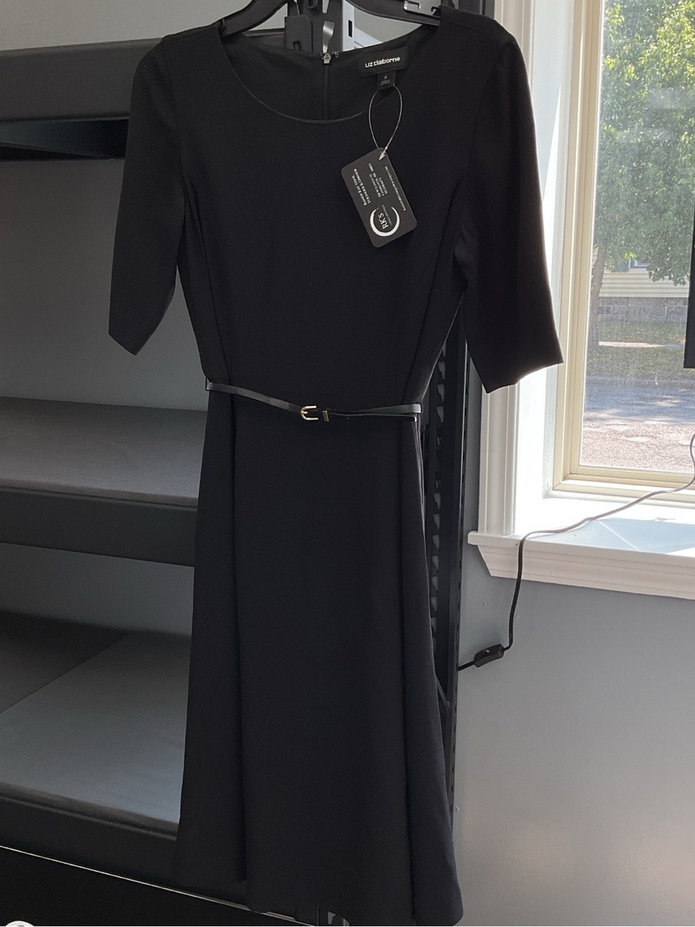 Liz Claiborne Black Midi Dress with Slim Belt